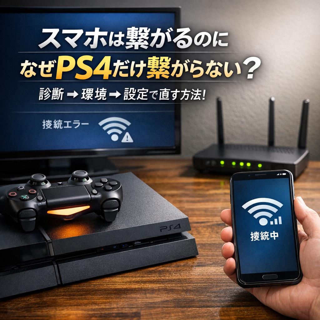 PS4だけ繋がらないときは「診断→環境→設定」の順で直せることが多いです