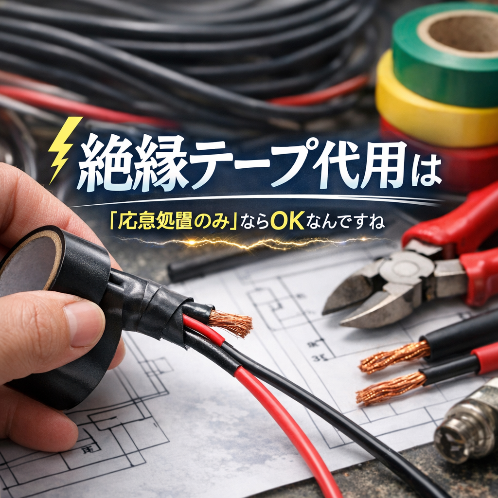 絶縁テープ代用は「応急処置のみ」ならOKなんですね