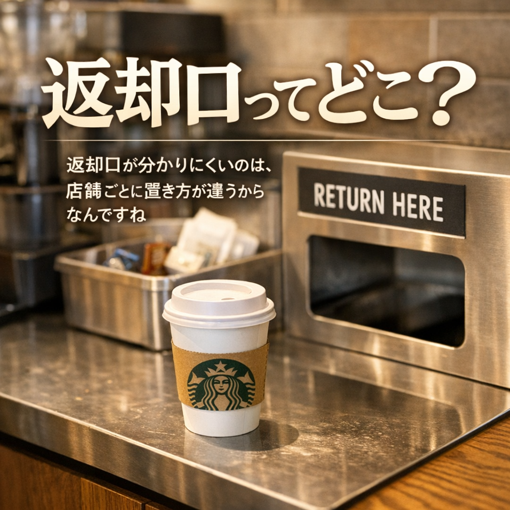 返却口が分かりにくいのは、店舗ごとに置き方が違うからなんですね