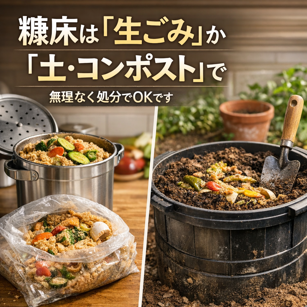 糠床は「生ごみ」か「土・コンポスト」で、無理なく処分でOKです