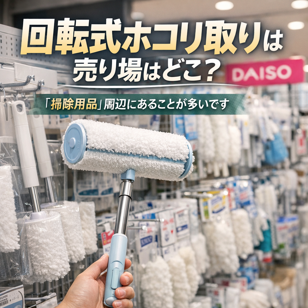 ダイソーの回転式ホコリ取りは「掃除用品」周辺にあることが多いです