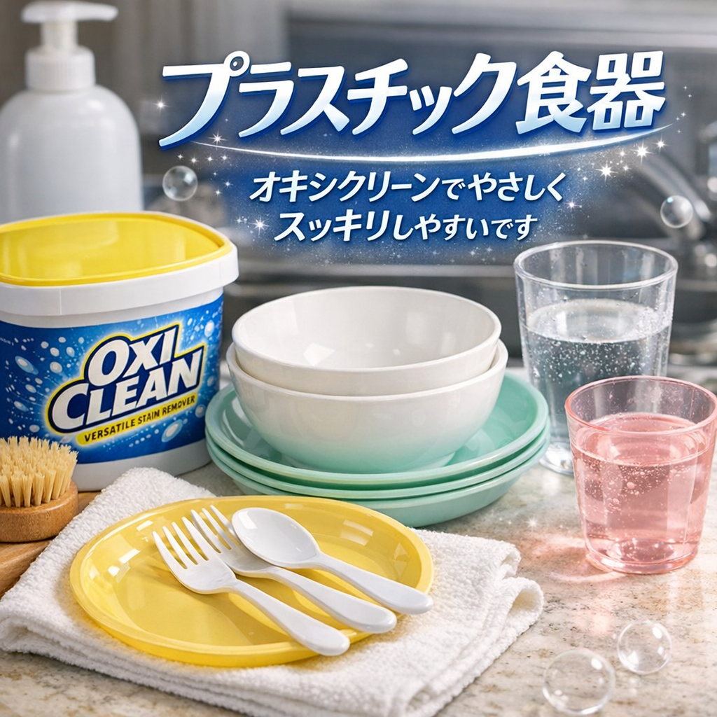 プラスチック食器はオキシクリーンでやさしくスッキリしやすいです