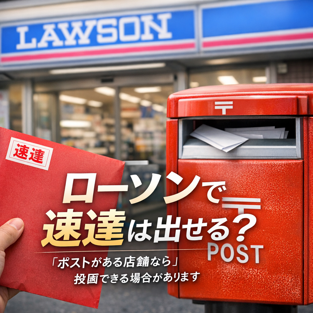 ローソンで速達は「ポストがある店舗なら」投函できる場合があります
