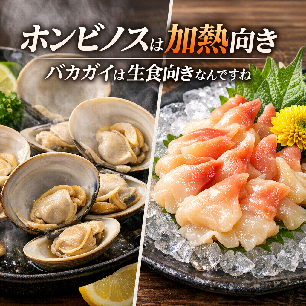 ホンビノスは加熱向き、バカガイは生食向きなんですね