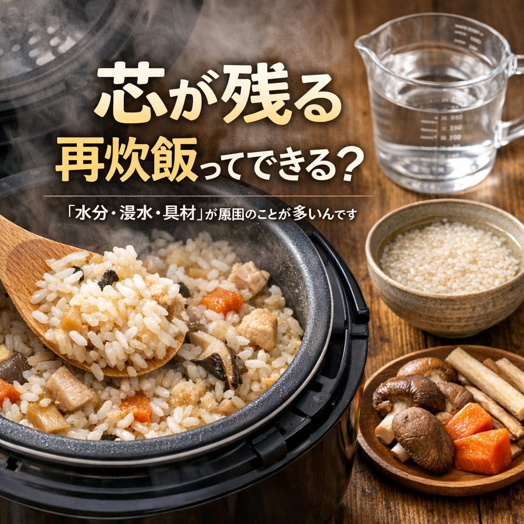 そもそも芯が残るのは、だいたい「水分・浸水・具材」のどれかです