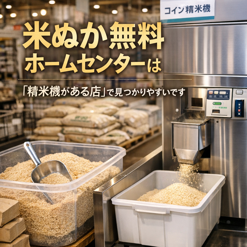 米ぬか無料ホームセンターは「精米機がある店」で見つかりやすいです