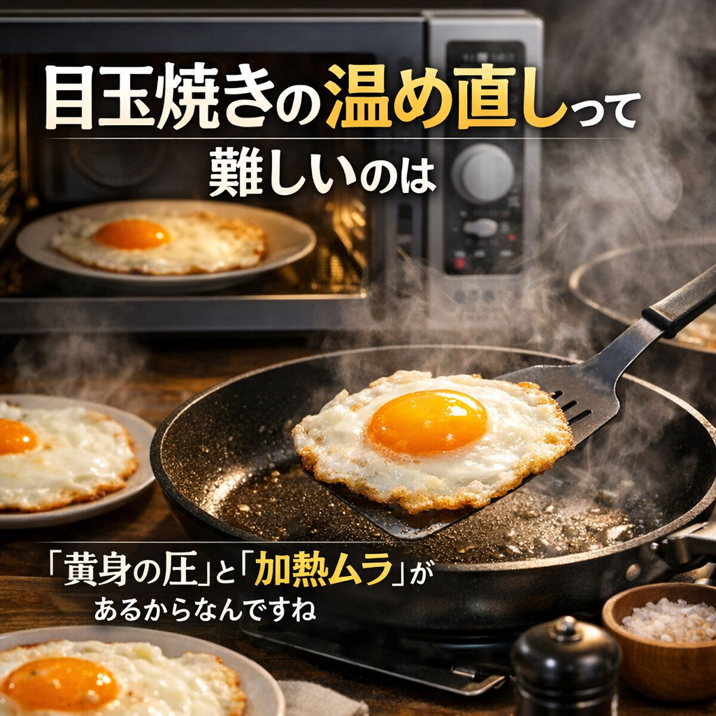 目玉焼きの温め直しが難しいのは「黄身の圧」と「加熱ムラ」があるからなんですね