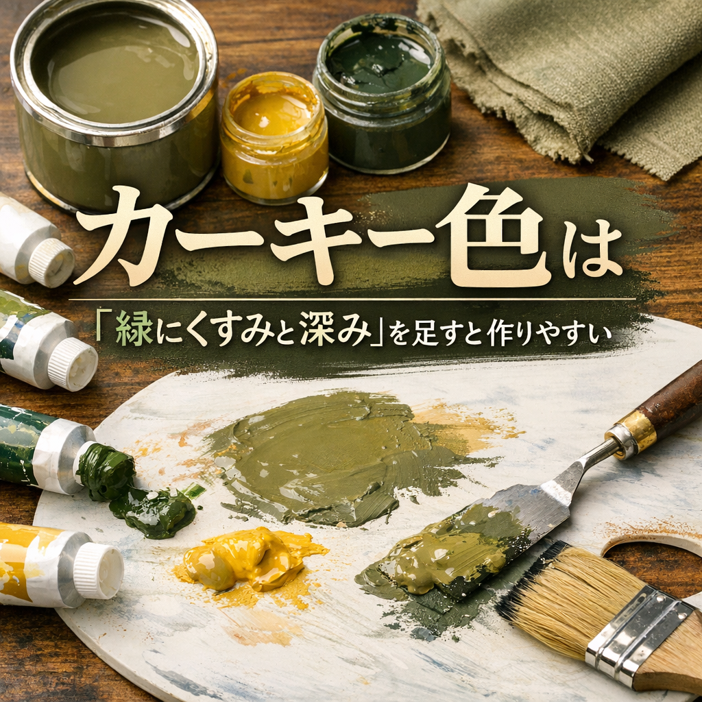 カーキー色は「緑にくすみと深み」を足すと作りやすいです