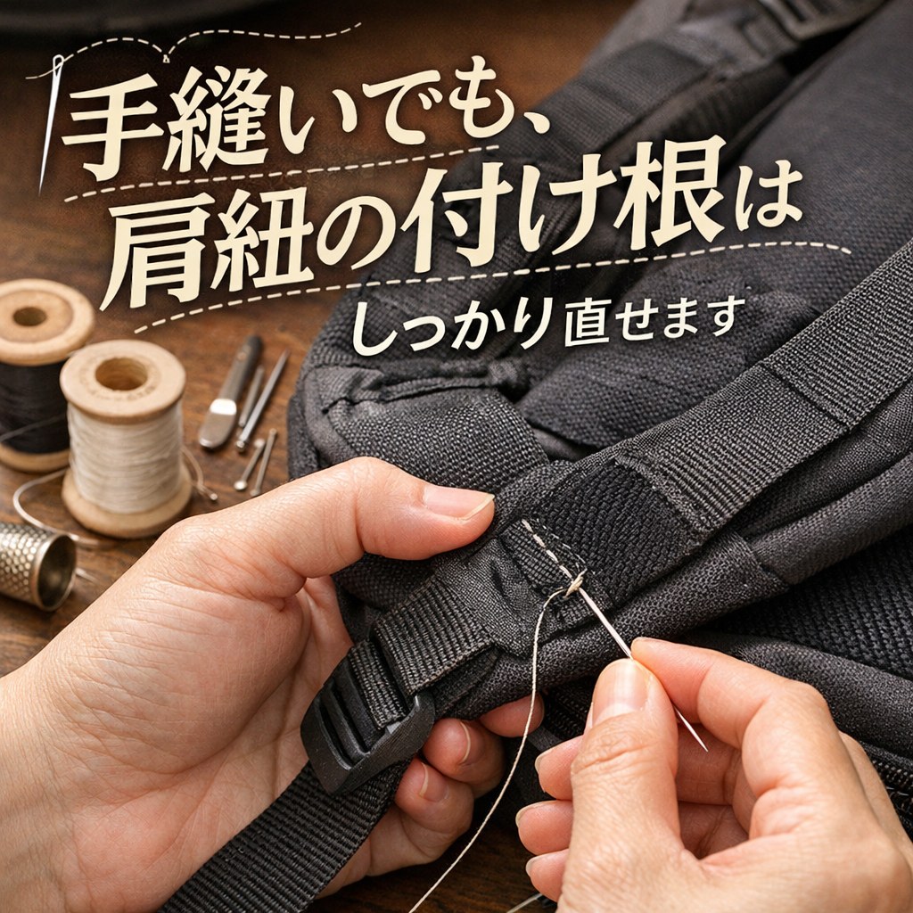 手縫いでも、肩紐の付け根はしっかり直せます