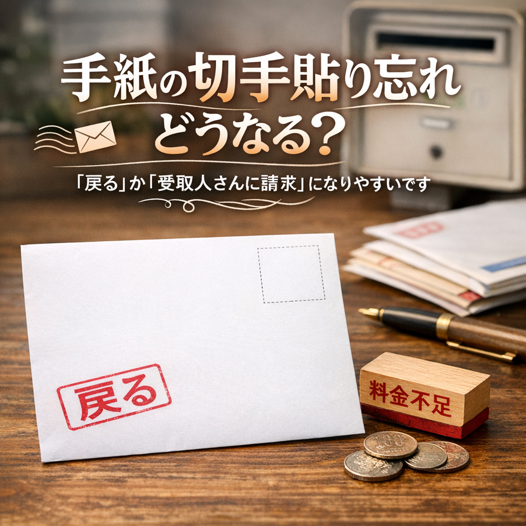 手紙の切手貼り忘れは「戻る」か「受取人さんに請求」になりやすいです